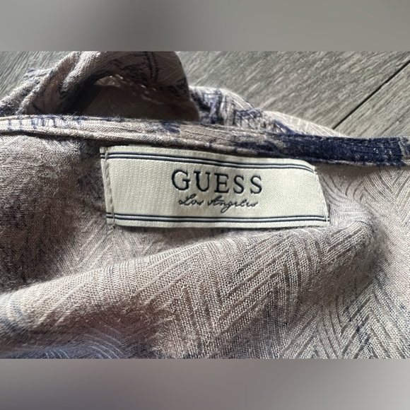 Guess Ruffle Dress in Tan w/ Navy Print Sundress - Picture 5 of 6